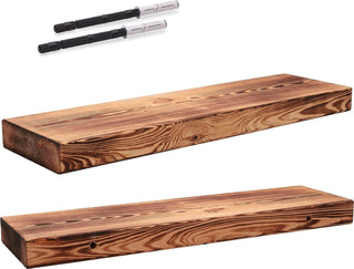 Floating Shelves in Scandinavian spruce, wall mounted hanging, invisible brackets (included). 60cm to 100cm wide options-Oak Wood-60x16.5-RadiatorCoversShop.com