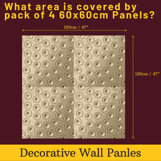 Decorative 3D Textured Feature Wall Panels in Gold Finish with Ultramodern MOON Design Pattern-Gold-3 Pks 4 x 60x60cm-RadiatorCoversShop.com
