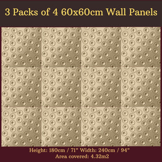 Decorative 3D Textured Feature Wall Panels in Gold Finish with Ultramodern MOON Design Pattern-Gold-4 x 60x60cm / 23x23"-RadiatorCoversShop.com