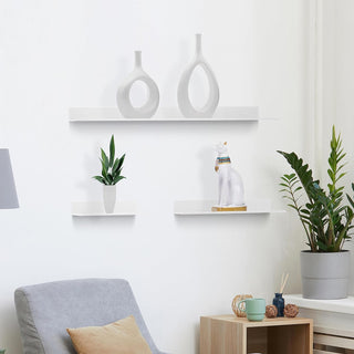 Metal Floating Wall Shelves, pack 2, for Living Room, Kitchen, Aluminum, Wall Mounted, White, 15, 30 & 60cm length, Set of 2-White-15cm-RadiatorCoversShop.com