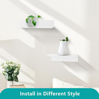 Metal Floating Wall Shelves, pack 2, for Living Room, Kitchen, Aluminum, Wall Mounted, White, 15, 30 & 60cm length, Set of 2-White-15cm-RadiatorCoversShop.com