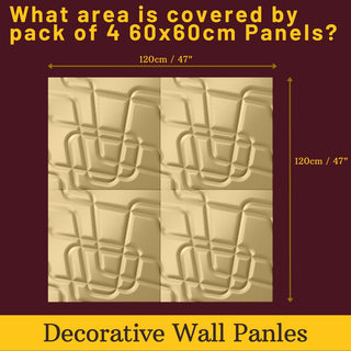 Decorative 3D Textured Feature Wall Panels in Gold Finish with Contemporary Intriguing MAZE Design-Gold-4 x 60x60cm / 23x23"-RadiatorCoversShop.com