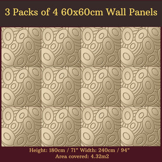Decorative 3D Textured Feature Wall Panels in Gold Finish Sophisticated Elliptical GALAXY Design-Gold-3 Pks 4 x 60x60cm-RadiatorCoversShop.com