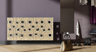 Bespoke Radiator Heater Cover in GOLD Finish with modern geometric SATURN Design Pattern-Gold-70x70cm-RadiatorCoversShop.com
