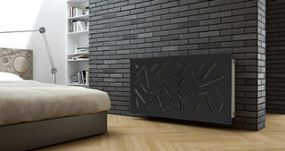 Modern Custom Made Radiator Heater Cover with Trendy STICKS Design in SATIN Black Finish-Radiator Covers > Panel Radiator Covers > Modern Radiator Covers > Designer Radiator Cover > Custom Made Radiator Covers > Heater Grill Covers > Clip on Panel Covers > Made to Measure Radiator Cover-RadiatorCoversShop.com