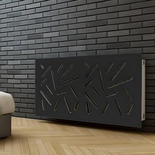 Modern Custom Made Radiator Heater Cover with Trendy STICKS Design in SATIN Black Finish-Radiator Covers > Panel Radiator Covers > Modern Radiator Covers > Designer Radiator Cover > Custom Made Radiator Covers > Heater Grill Covers > Clip on Panel Covers > Made to Measure Radiator Cover-RadiatorCoversShop.com