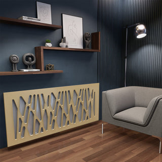 Stylish Modern Custom Made Radiator Heater Cover in Gold Finish with Unusual GEO Design Pattern-Gold-70x70cm-RadiatorCoversShop.com