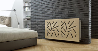 Modern Made to Order Clip on Radiator Heater Cover in GOLD Finish with Trendy STICKS Design Pattern-Gold-70x70cm-RadiatorCoversShop.com