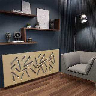 Modern Made to Order Clip on Radiator Heater Cover in GOLD Finish with Trendy STICKS Design Pattern-Gold-70x70cm-RadiatorCoversShop.com