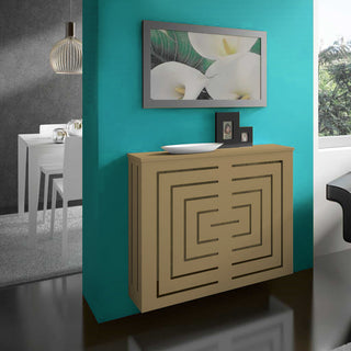 Modern Floating Radiator Heater Cover GEOMETRIC REFLEXION Cabinet Design in GOLD Finish RCGE244GD-75cm-40cm-RadiatorCoversShop.com