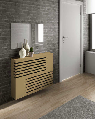Modern Floating Radiator Heater Cover GEOMETRIC CORNER LINE Cabinet Design in Gold finish RCGE241GD-75cm-40cm-RadiatorCoversShop.com