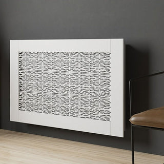SALE White Framed Clip on Radiator Heater Covers with Classic decorative grille screening panel-Distortion 70x90cm-RadiatorCoversShop.com
