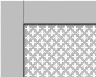 Traditional White Radiator Heater Covers with Classic Fleur de Lis decorative grille frame inset-Radiator Covers > Panel Radiator Covers > Classic Radiator Covers > Designer Radiator Cover > Custom Made Radiator Covers > Heater Grill Covers > Clip on Panel Covers > Made to Measure Radiator Cover-RadiatorCoversShop.com