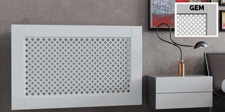 White Framed Clip on Radiator Heater Covers with Classic GEM decorative grille screening panel motif-Radiator Covers > Panel Radiator Covers > Classic Radiator Covers > Designer Radiator Cover > Custom Made Radiator Covers > Heater Grill Covers > Clip on Panel Covers > Made to Measure Radiator Cover-RadiatorCoversShop.com