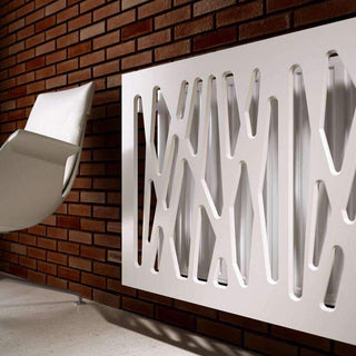 SALE Radiator Heater Cover with Futuristic GEO Design WHITE & Slate Grey Metallic-Radiator Covers > Panel Radiator Covers > Modern Radiator Covers > Designer Radiator Cover > Custom Made Radiator Covers > Heater Grill Covers > Clip on Panel Covers > Made to Measure Radiator Cover-RadiatorCoversShop.com