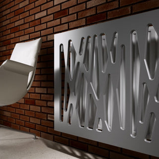 SALE Radiator Heater Cover with Futuristic GEO Design WHITE & Slate Grey Metallic-Radiator Covers > Panel Radiator Covers > Modern Radiator Covers > Designer Radiator Cover > Custom Made Radiator Covers > Heater Grill Covers > Clip on Panel Covers > Made to Measure Radiator Cover-RadiatorCoversShop.com