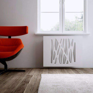 SALE Radiator Heater Cover with Futuristic GEO Design WHITE & Slate Grey Metallic-Radiator Covers > Panel Radiator Covers > Modern Radiator Covers > Designer Radiator Cover > Custom Made Radiator Covers > Heater Grill Covers > Clip on Panel Covers > Made to Measure Radiator Cover-RadiatorCoversShop.com