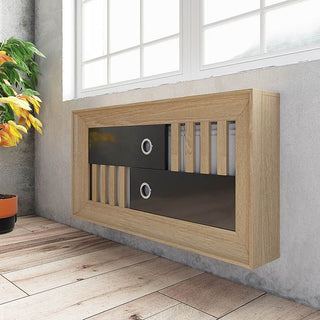 Luxury Floating Radiator Heater Cover Framed Reverse Slats & Box Cabinet Box Design with integrated top shelf up to 140cm long RCLL143-Radiator Covers > Floting Radiator Cabinets > Shelf Radiator Cover > Modern Radiator Covers > Designer Radiator Covers > Custom Made Heater Cover > Wall Mounted Cover > Made toMeasure Radiator Cover-RadiatorCoversShop.com