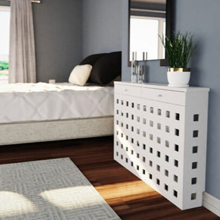 Modern Floating Radiator Heater Cover GEOMETRIC SQUARES Cabinet Box with wooden drawers RCGE243DR-Radiator Cabinets > Heater Boxes > Radiator Enclosure > Radiator Casing > Radiator Enclosure > Custom Made Radiator Cabinets > Radiator Screens > Radiator Topper > Radiator Cabinet with drawer-RadiatorCoversShop.com