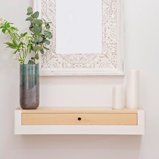 Wall Mounted 60cm Metal Console Table with wooden top & drawers for Entry Hall or Dressing Room Desk-Wall Mounted Table > Floating Console Table> Hall Table with Drawer > Modern Occasional Desk > Dressing Room Table > Custom Designs Colour Combinations > Entry Hall Table > Radiator Shelf Drawer Table-RadiatorCoversShop.com