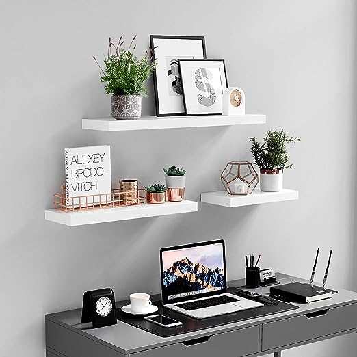 Sturdy Floating Shelf,White,for Books,Photos,Wall-Mounted,40,60,80cm length,Lounge,Kitchen,Hall
