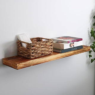 Floating Shelves in Scandinavian spruce, wall mounted hanging, invisible brackets (included). 60cm to 100cm wide options-Oak Wood-60x16.5-RadiatorCoversShop.com