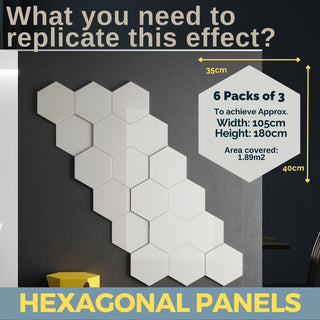Decorative HEXAGONAL wall panels with varied thickness for textured 3D surface design, pack of 3-White-RadiatorCoversShop.com