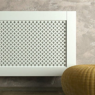 SALE White Framed Clip on Radiator Heater Covers with Classic decorative grille screening panel-Fleur de Lis 70x120cm-RadiatorCoversShop.com