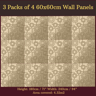 Decorative 3D Textured Feature Wall Panels in Gold Finish with Geometric SATURN Design-Gold-3 Pks 4 x 60x60cm-RadiatorCoversShop.com