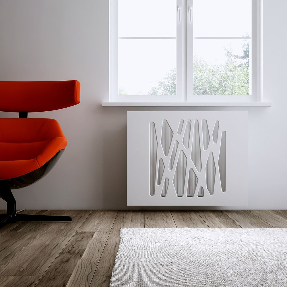 Removable Radiator Covers Bespoke Radiator Heater Cover Futuristic GEO White Satin Matt & Gloss ...