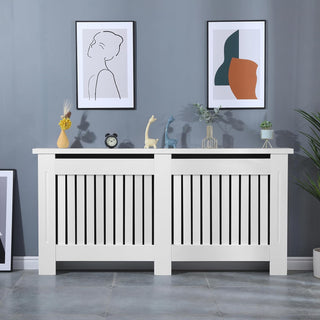 Elegant White Removable Radiator Heater Covers with Classic VERTICAL SLATS decorative grille screening panel-Small-RadiatorCoversShop.com