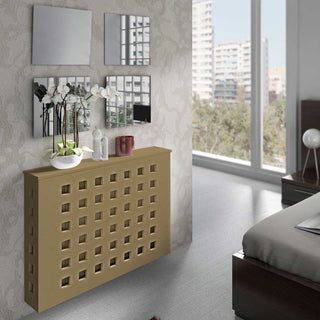 Modern Floating Radiator Heater Cover GEOMETRIC SQUARES Cabinet Design in GOLD with Shelf RCGE243GD-75cm-40cm-RadiatorCoversShop.com