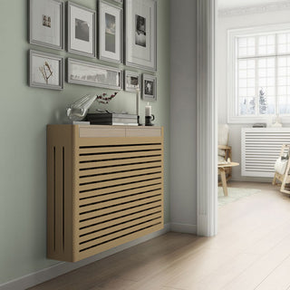 Modern Floating Radiator Heater Cover NORDIC STRIPE Metal Box design in GOLD with drawers RCNR230GD-75cm-40cm-RadiatorCoversShop.com