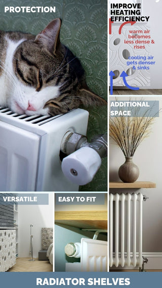 Radiator Shelves improve heating efficiency, protect items and pets from the hot radiator tops, provide additional space, create better aesthetics, are easy to fit and are versatile.