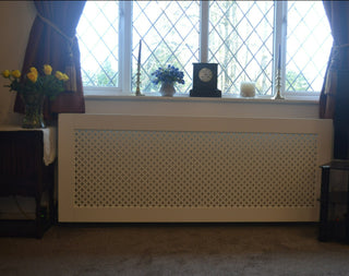 SALE White Framed Clip on Radiator Heater Covers with Classic decorative grille screening panel-Numbers 70x90cm-RadiatorCoversShop.com