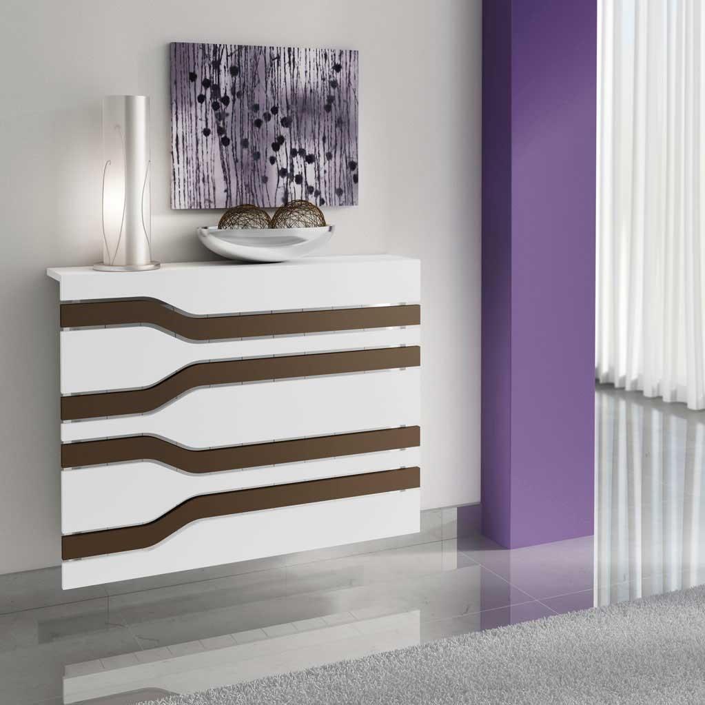Modern Floating White Radiator Heater Cover Geometric Line design Shelf –