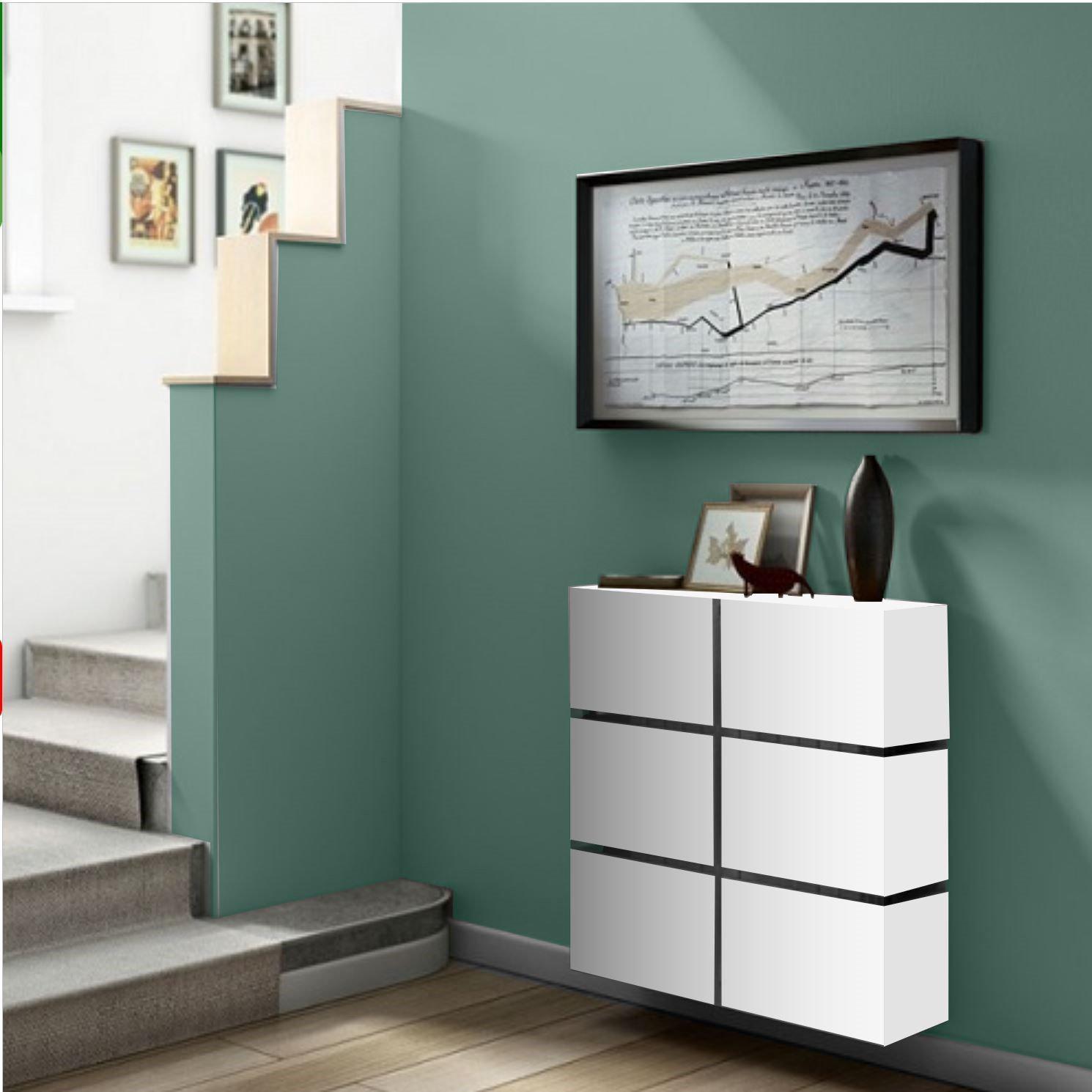 Contemporary White Floating Radiator Heater Cabinet Cover CUBES design with Integrate Shelf