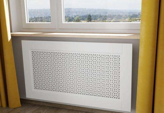 Elegant White Radiator Heater Covers with Classic CUBE decorative grille screening panel design-Radiator Covers > Panel Radiator Covers > Classic Radiator Covers > Designer Radiator Cover > Custom Made Radiator Covers > Heater Grill Covers > Clip on Panel Covers > Made to Measure Radiator Cover-RadiatorCoversShop.com