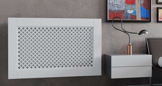 White Framed Clip on Radiator Heater Covers with Classic GEM decorative grille screening panel motif-Radiator Covers > Panel Radiator Covers > Classic Radiator Covers > Designer Radiator Cover > Custom Made Radiator Covers > Heater Grill Covers > Clip on Panel Covers > Made to Measure Radiator Cover-RadiatorCoversShop.com