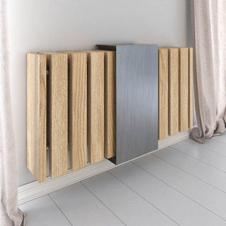Luxury Floating Radiator Heater Cover Band over Slats Cabinet Design with integrated top shelf up to 140cm long RCLL139-Radiator Covers > Floting Radiator Cabinets > Shelf Radiator Cover > Modern Radiator Covers > Designer Radiator Covers > Custom Made Heater Cover > Wall Mounted Cover > Made toMeasure Radiator Cover-RadiatorCoversShop.com