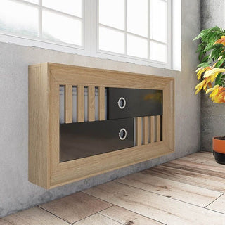 Luxury Floating Radiator Heater Cover Framed Reverse Slats & Box Cabinet Box Design with integrated top shelf up to 140cm long RCLL143-Radiator Covers > Floting Radiator Cabinets > Shelf Radiator Cover > Modern Radiator Covers > Designer Radiator Covers > Custom Made Heater Cover > Wall Mounted Cover > Made toMeasure Radiator Cover-RadiatorCoversShop.com