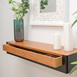 Wall Mounted 60cm Metal Console Table with wooden top & drawers for Entry Hall or Dressing Room Desk-Wall Mounted Table > Floating Console Table> Hall Table with Drawer > Modern Occasional Desk > Dressing Room Table > Custom Designs Colour Combinations > Entry Hall Table > Radiator Shelf Drawer Table-RadiatorCoversShop.com